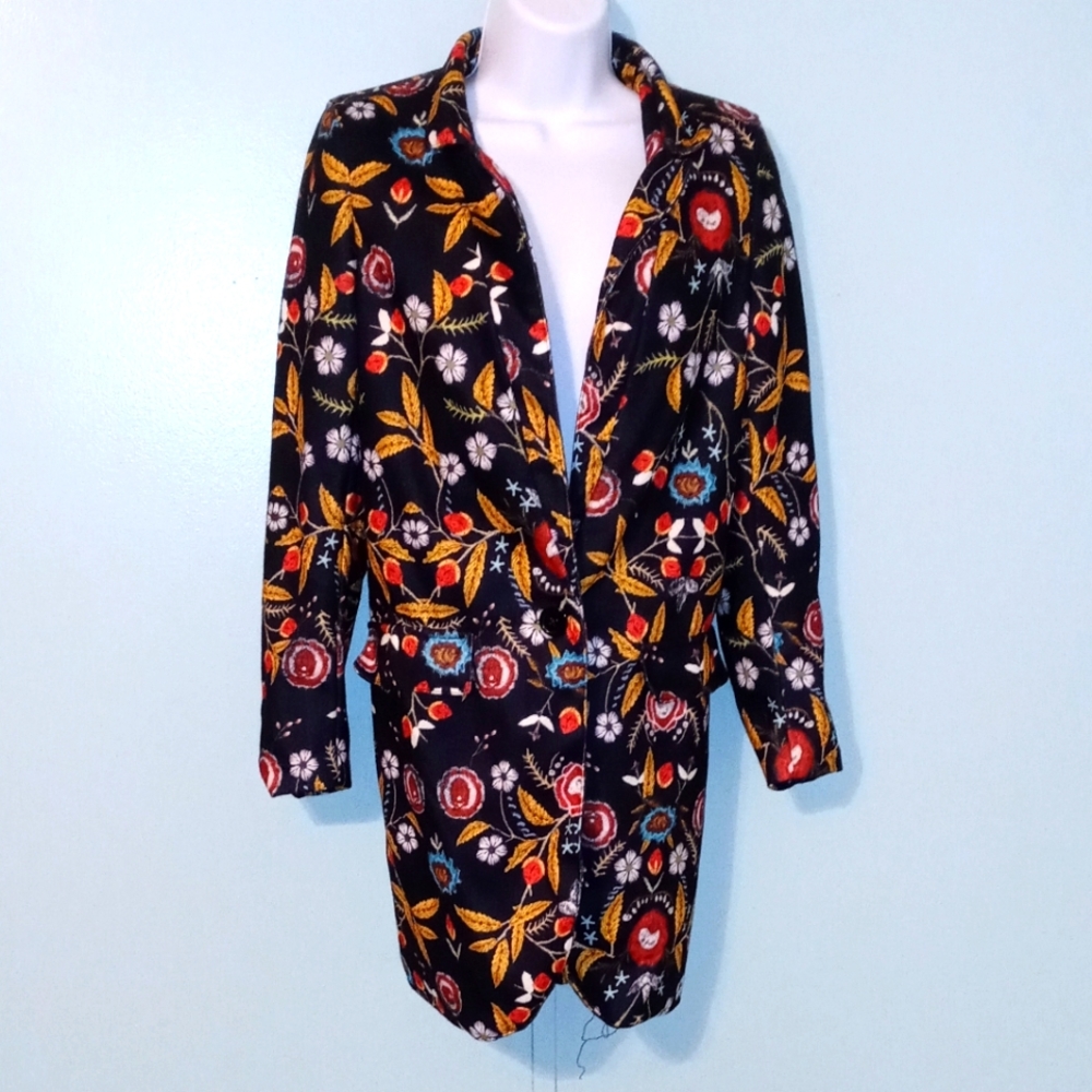 Order Plus Jacket Multi Color Floral Size Small 1 Button Faux Pockets